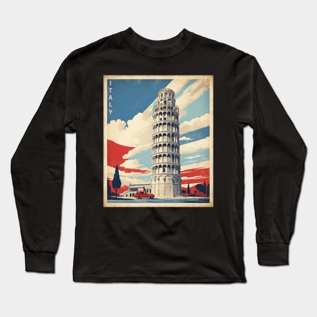 Leaning Tower of Pisa Italy Vintage Tourism Travel Poster Long Sleeve T-Shirt by TravelersGems